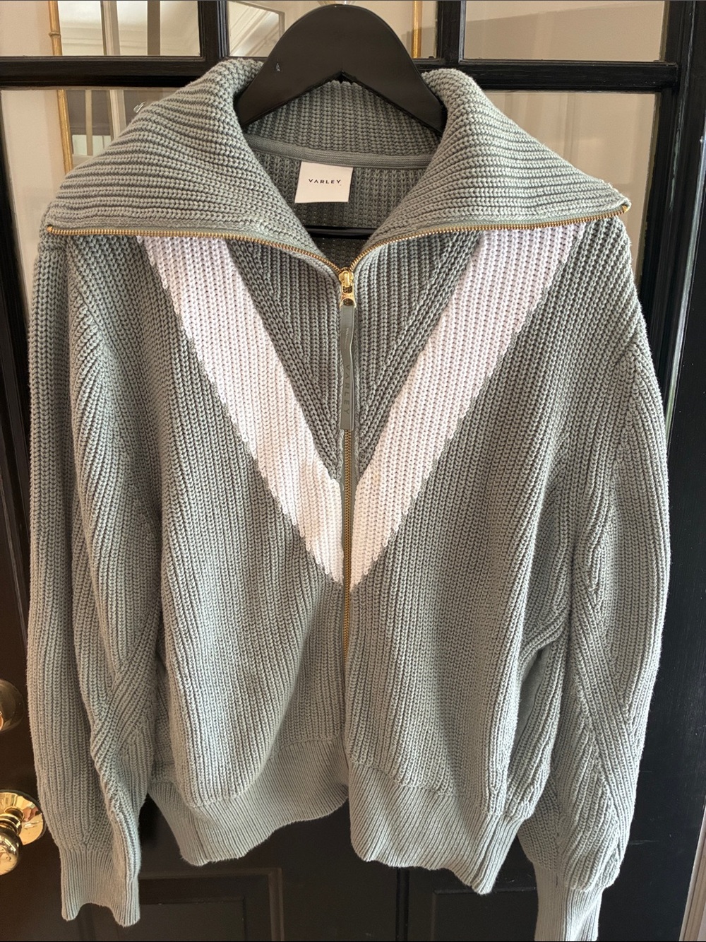 Varley Women’s Zip-Up Sweater in Sage with White Chevron
